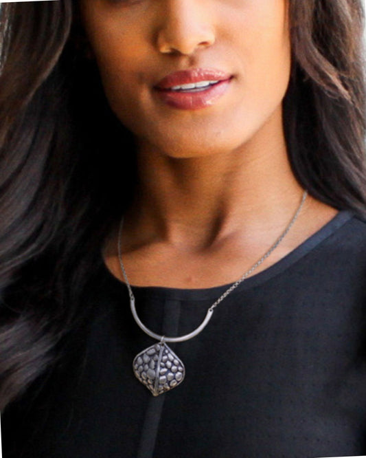 Sade Boho Silver Necklace w/Domed Pendant