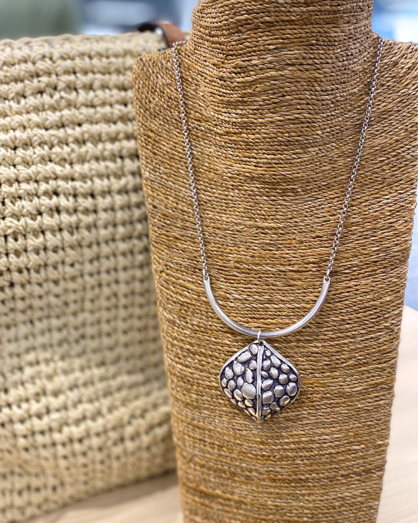 Sade Boho Silver Necklace w/Domed Pendant