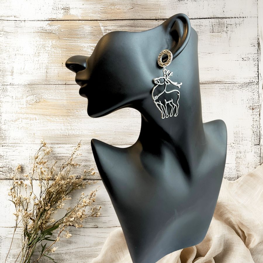 Festive Reindeer Silver Earrings