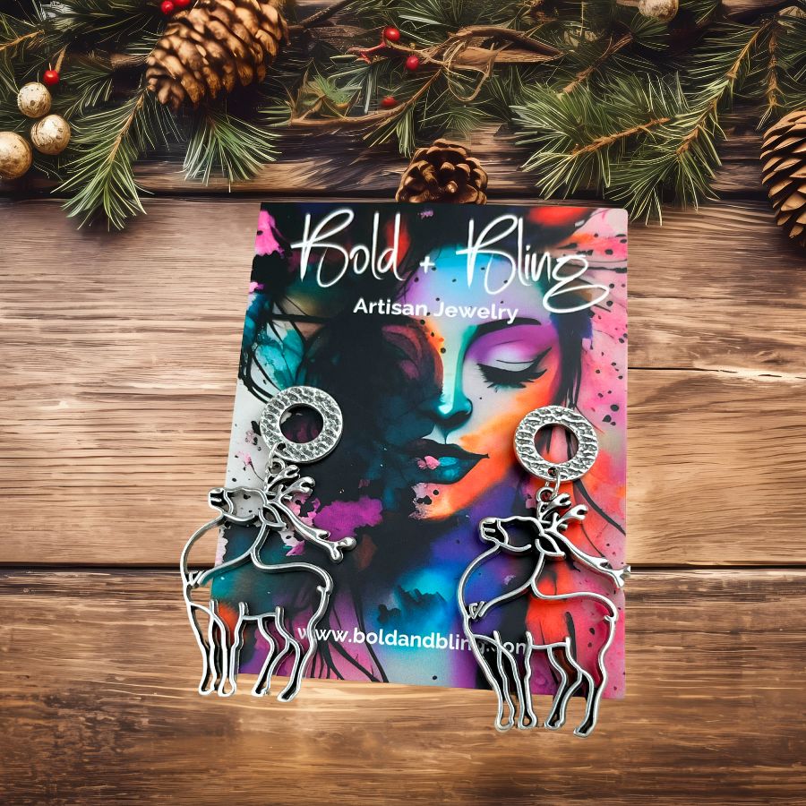 Festive Reindeer Silver Earrings