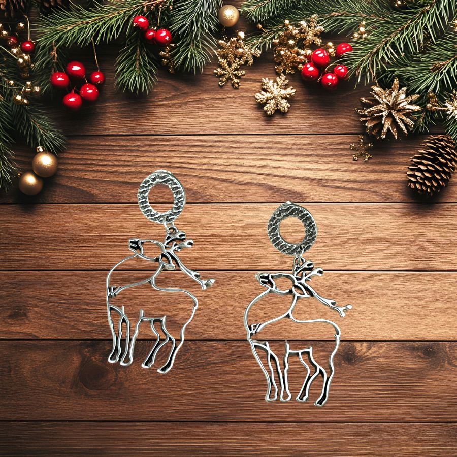 Festive Reindeer Silver Earrings