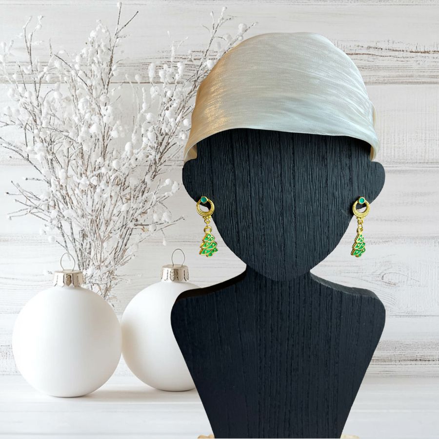 Gold Christmas Tree Earrings