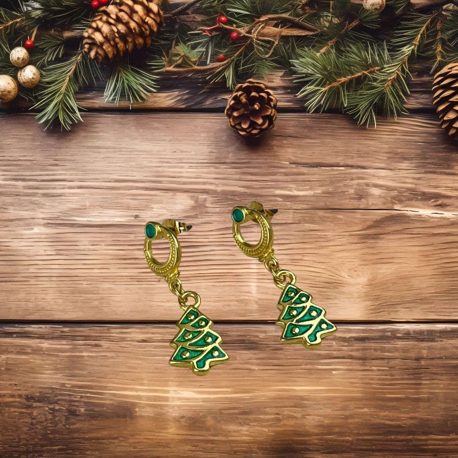 Gold Christmas Tree Earrings