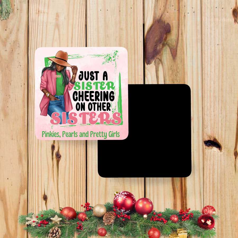 Just A Sister Cheering Pink and Green Magnet