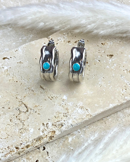 Chunky Silver Hoop Earrings w/ Enamel Accent