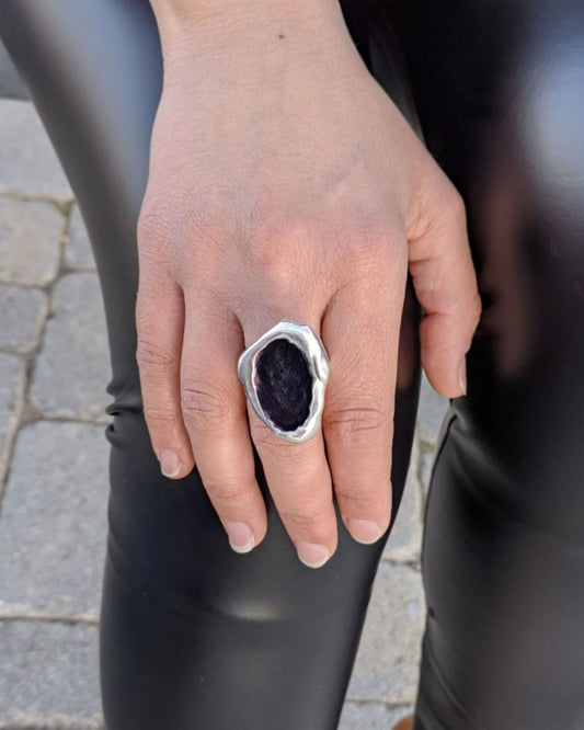 Kylie Black Enamel Adjustable Ring