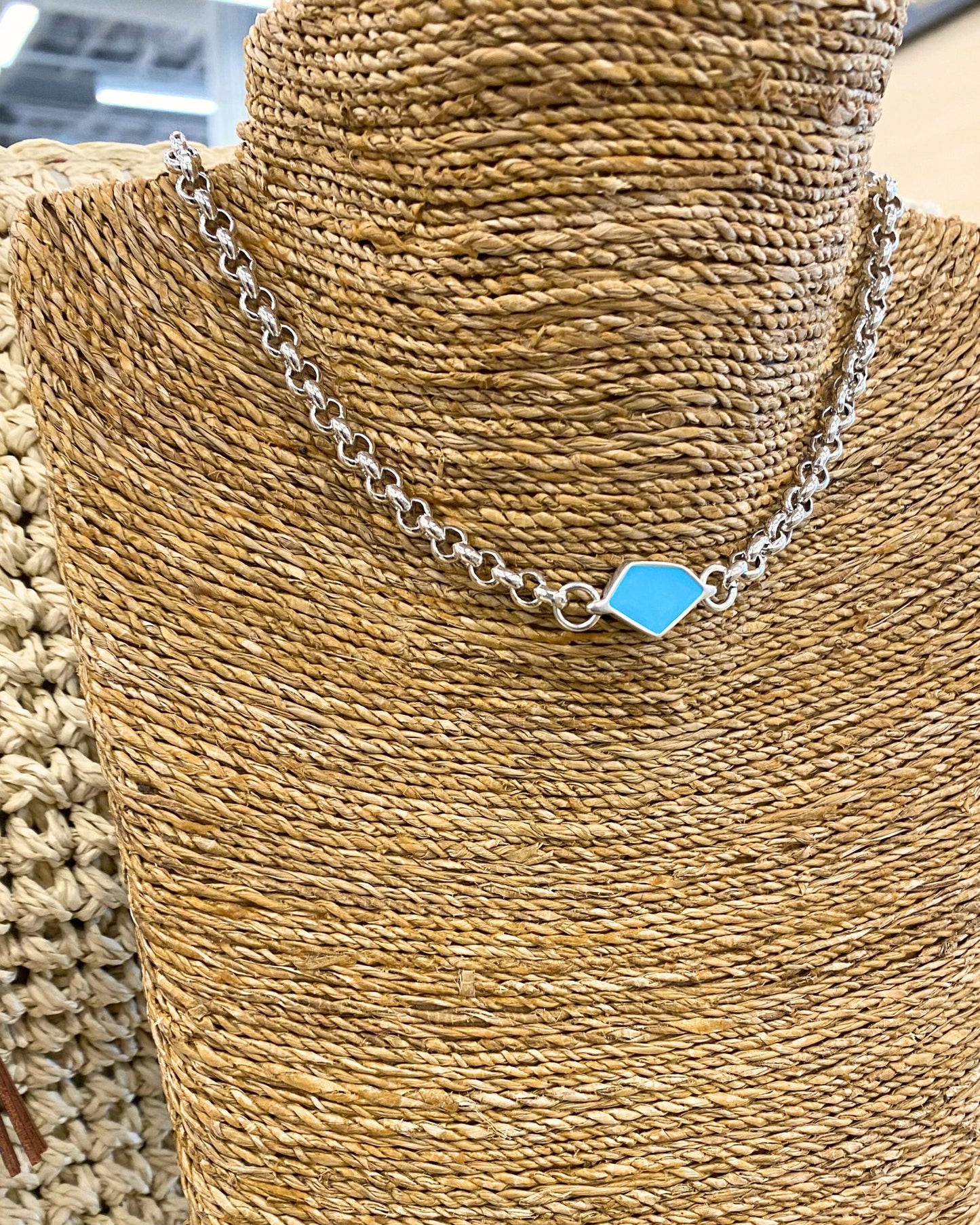 Bri Sleek Silver Choker with Enamel Pendant