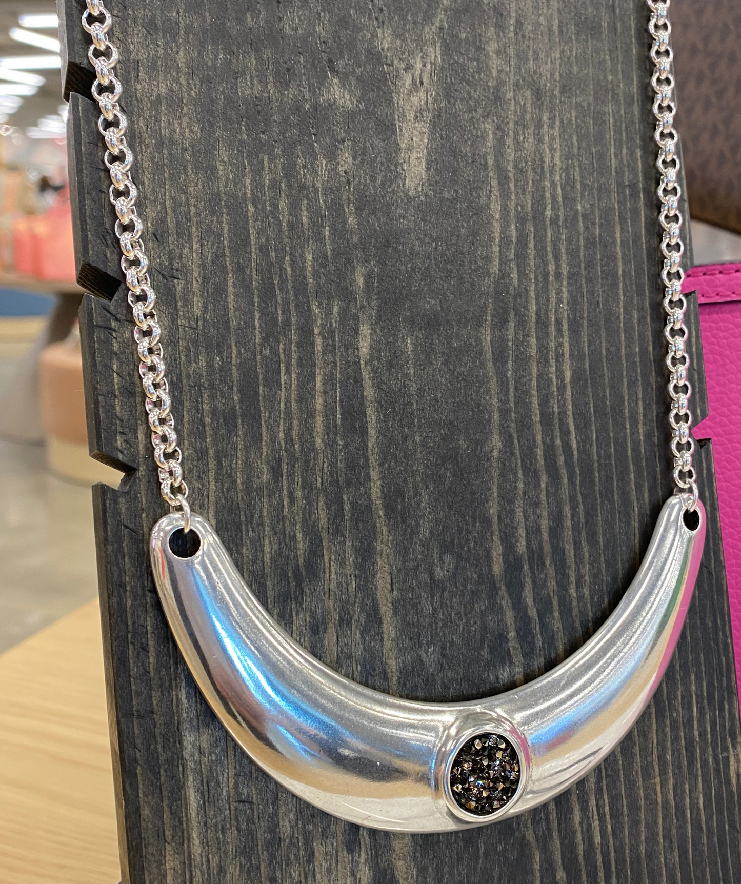 Bold Silver Collar Necklace with Swarovski Crystal Rocks