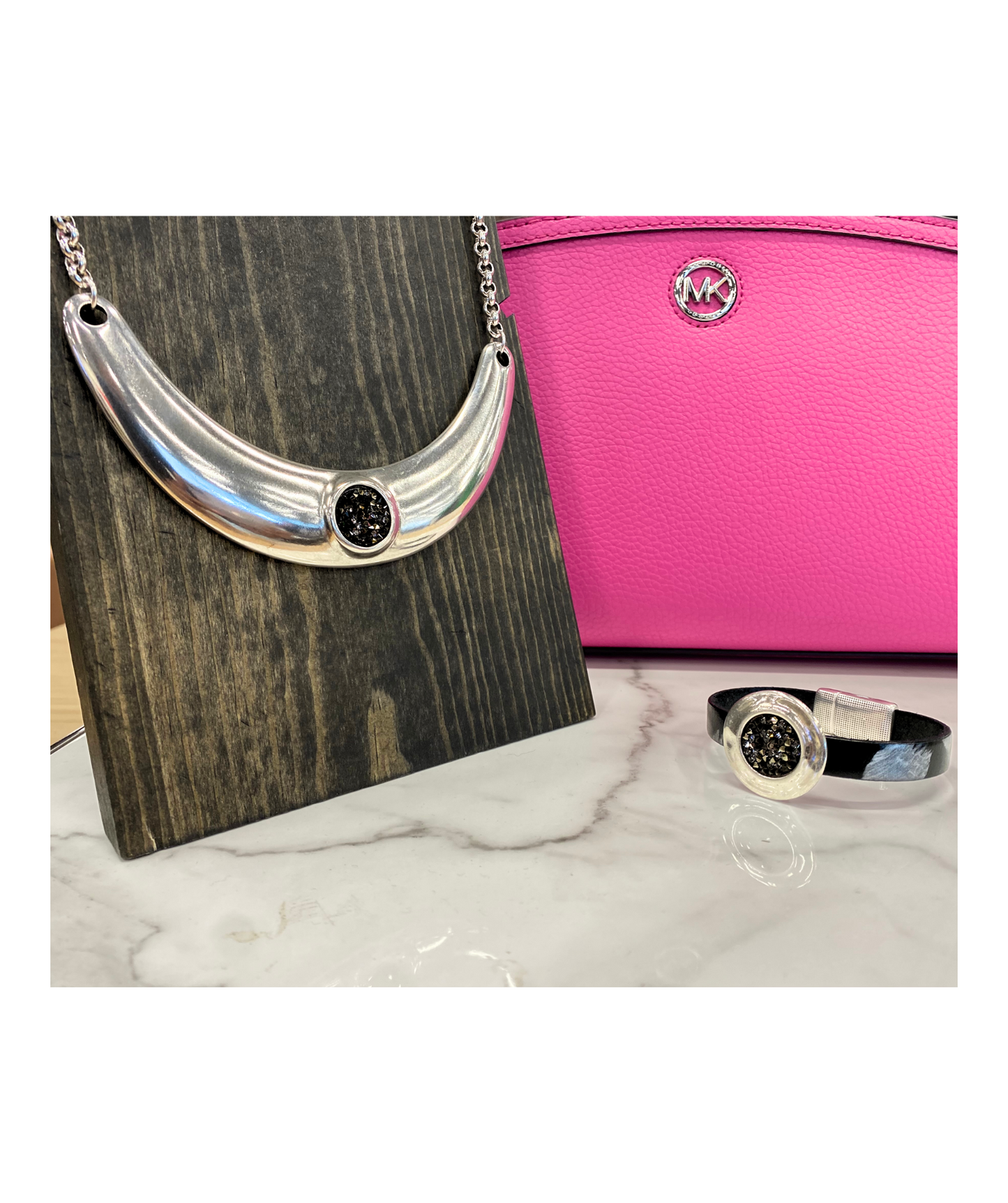 Bold Silver Collar Necklace with Swarovski Crystal Rocks