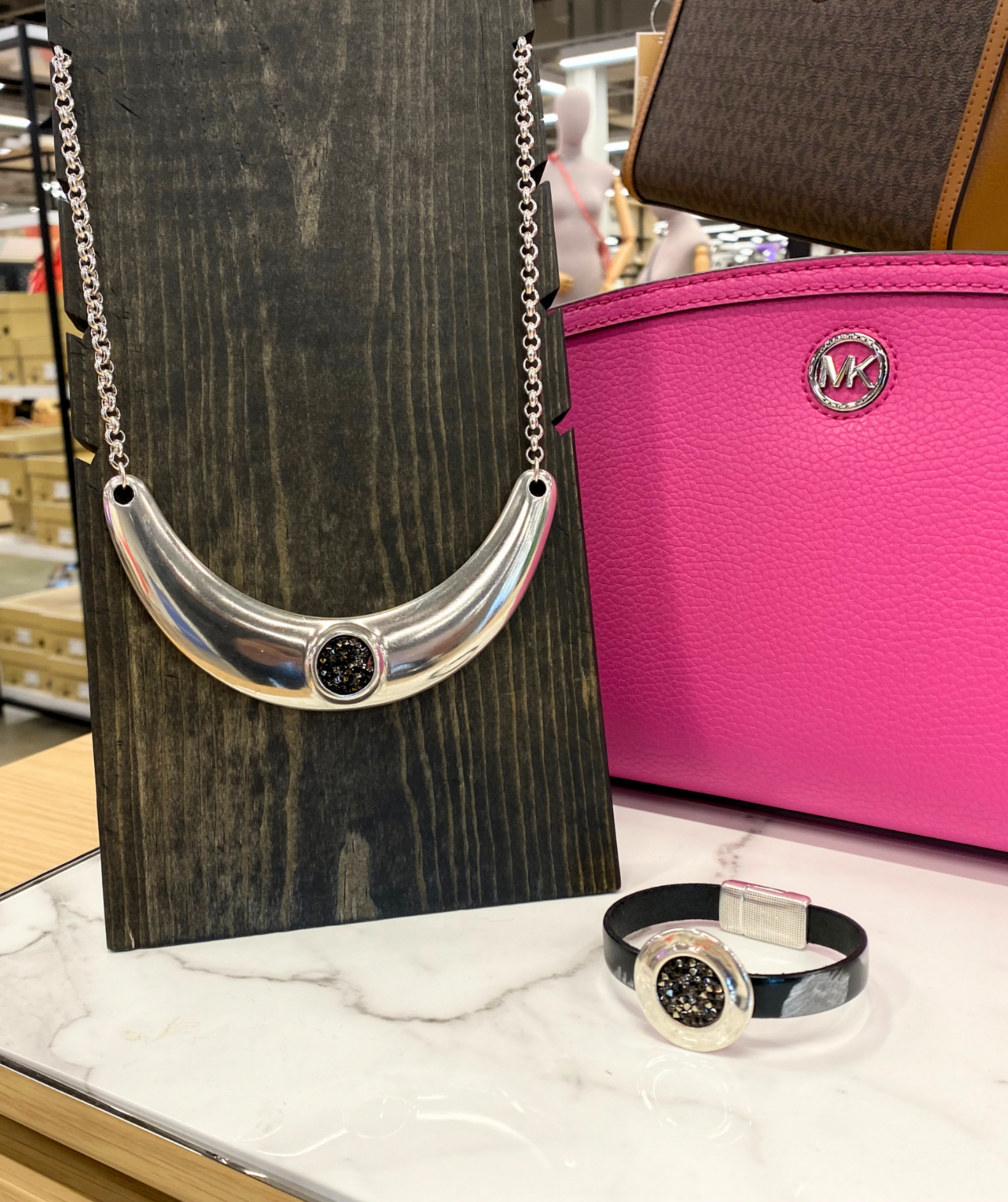 Bold Silver Collar Necklace with Swarovski Crystal Rocks