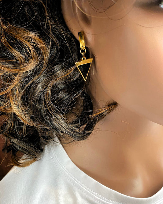 Dainty Dora Black Enamel Gold Earrings
