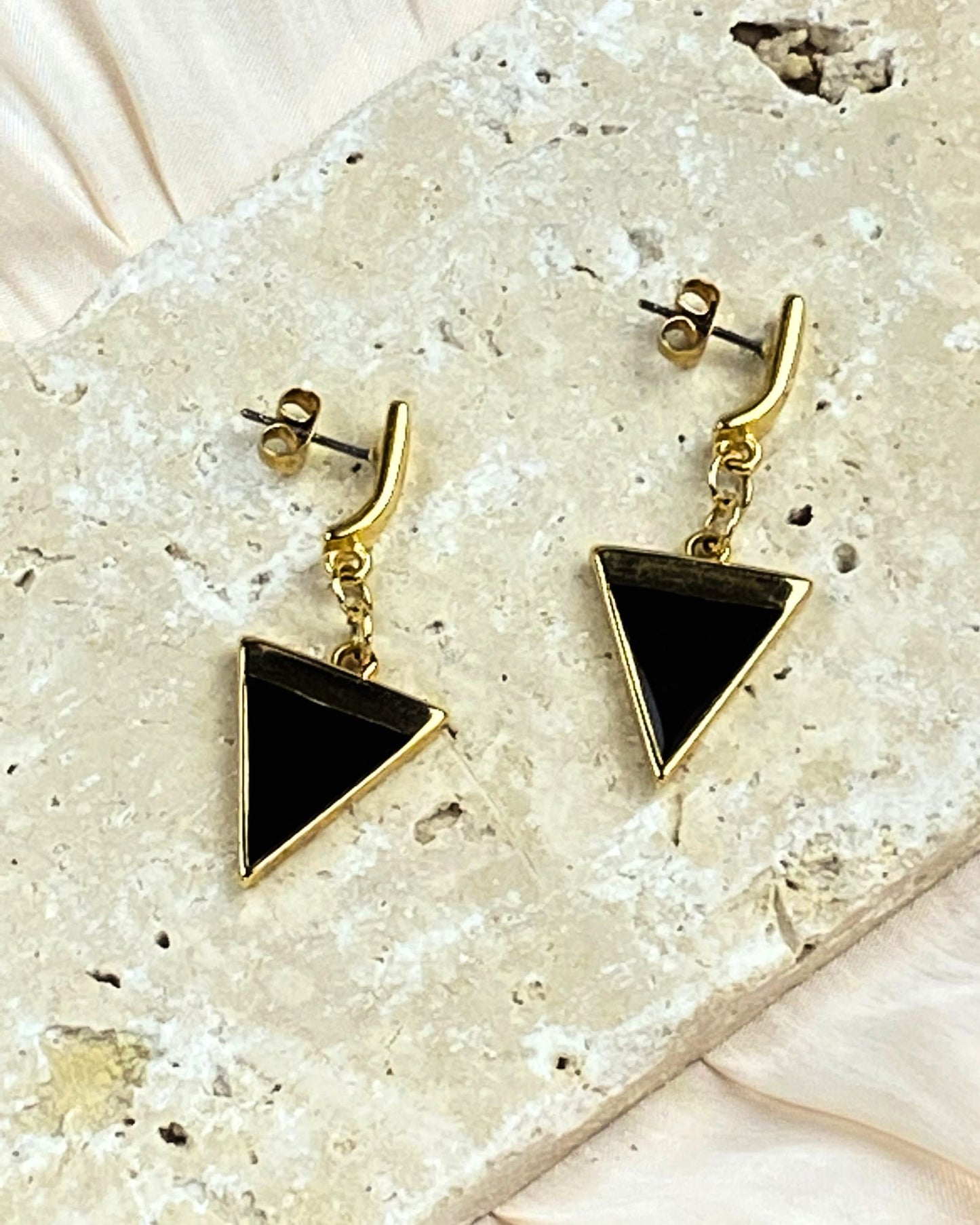 Dainty Dora Black Enamel Gold Earrings