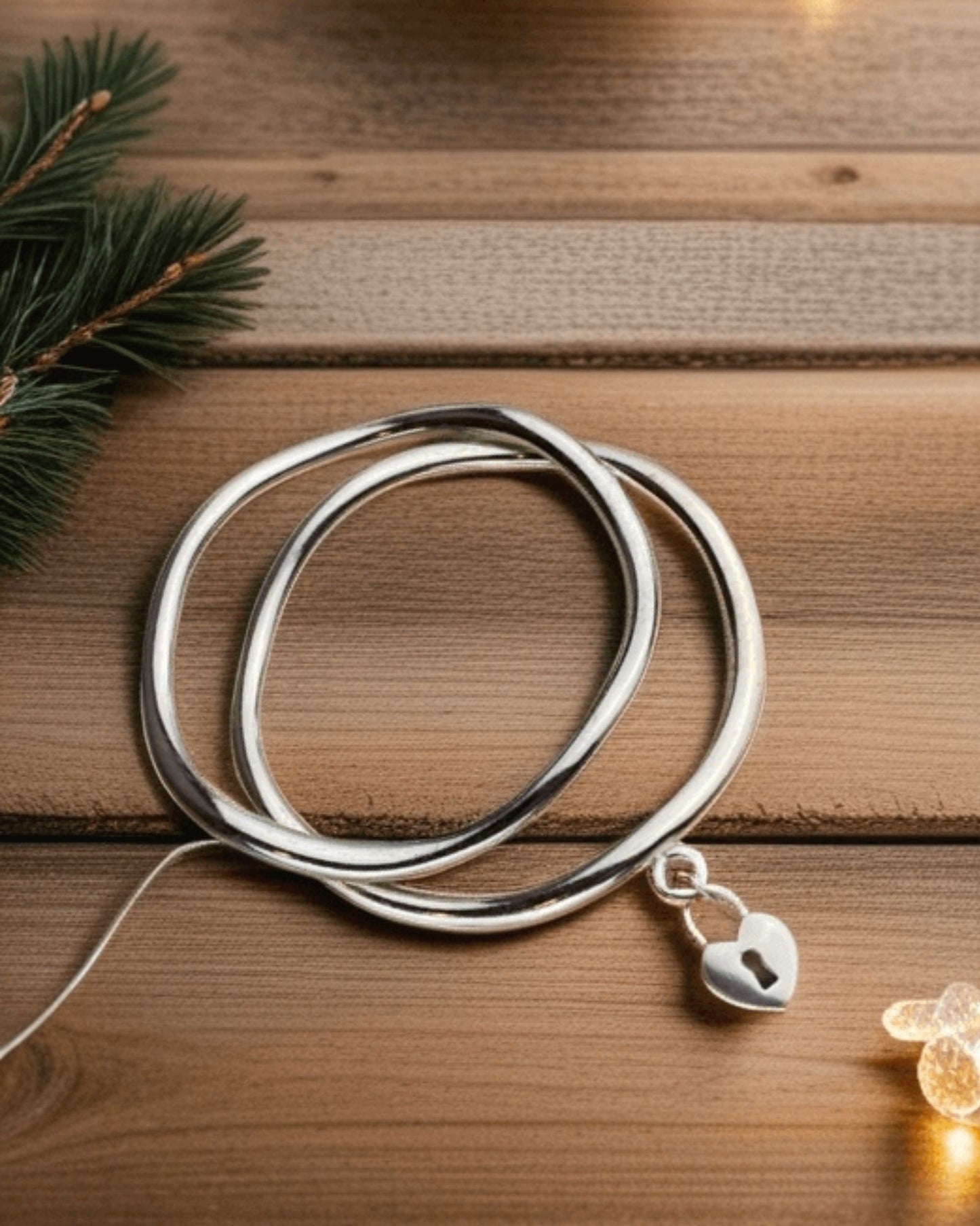 Chunky Silver Bangle 2pc Set