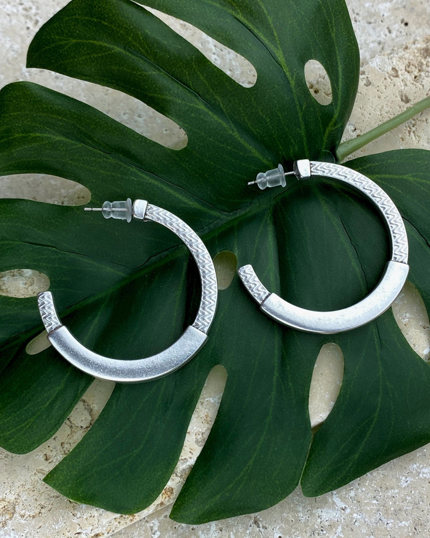 Jalayne Etched Silver Hoop Earrings