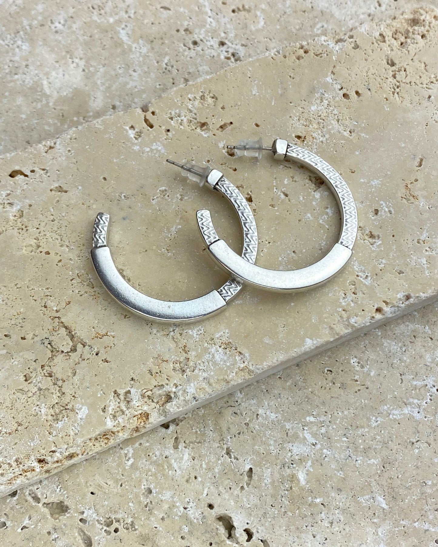 Jalayne Etched Silver Hoop Earrings