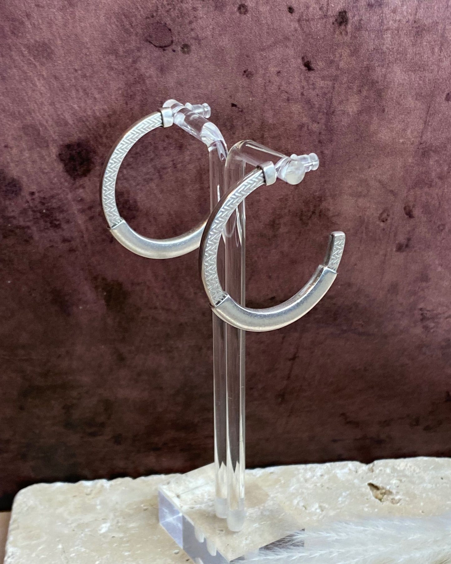 Jalayne Etched Silver Hoop Earrings