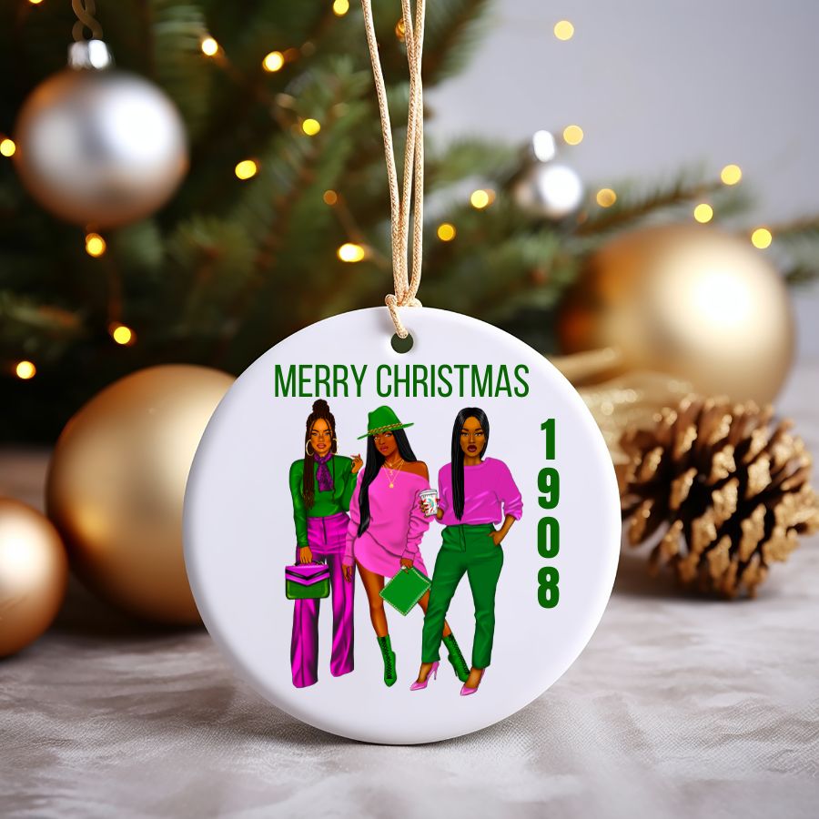 Pink and Green Pretty Girls Christmas Ornament