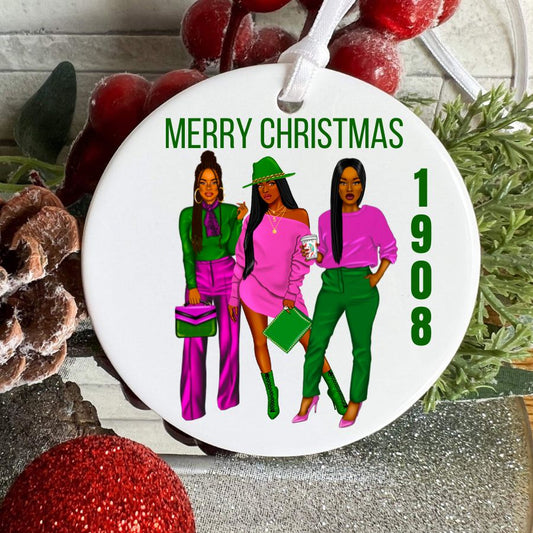 Pink and Green Pretty Girls Christmas Ornament