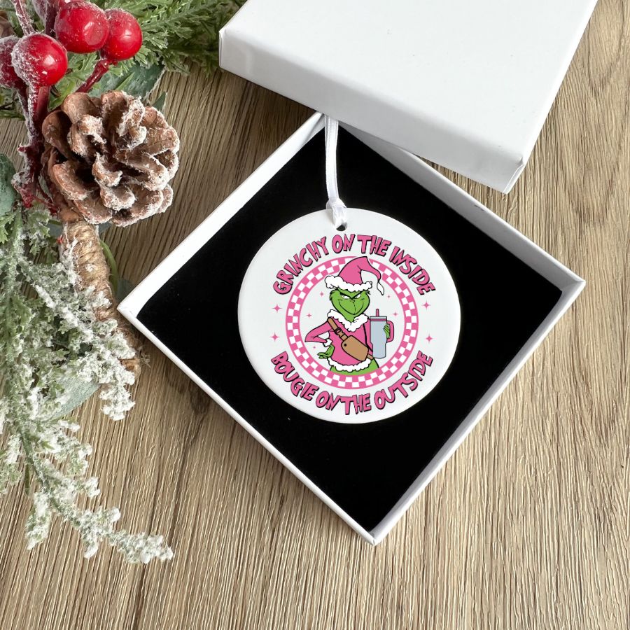 Grinchy and Bougie Holiday Ornament