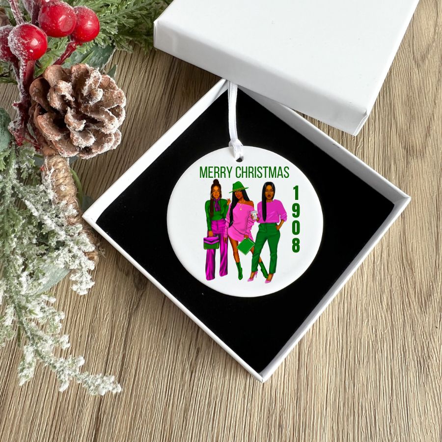 Pink and Green Pretty Girls Christmas Ornament