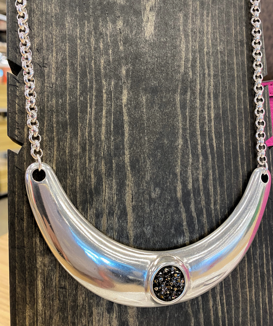 Bold Silver Collar Necklace with Swarovski Crystal Rocks
